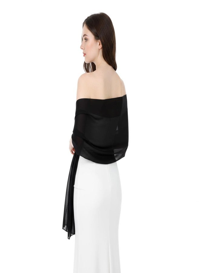ADLABLD Chiffon Shawls and Wraps for Evening Dresses Soft Scarf Elegant Wedding Shawl Wraps Bridal Scarve for Women (Black) - Image 1